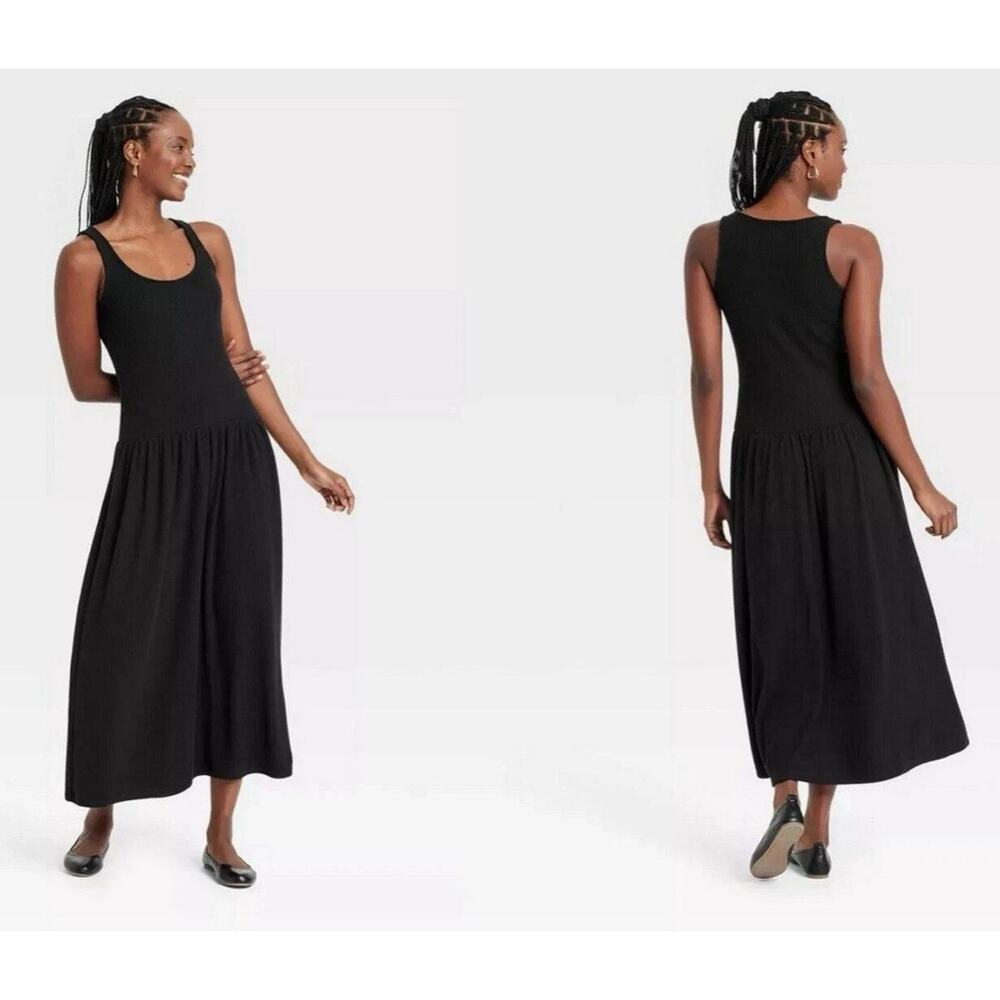 Women's Drop Waist Knit Midi Slip Dress - Universal Thread™ Black size XL NWOT - Picture 2 of 4
